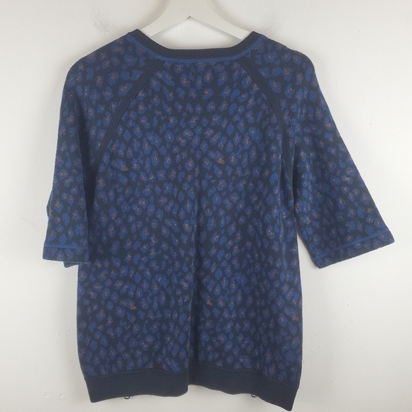 Marc by Marc Jacobs Sasha Sweater Womens XS Black Blue Leopard Gold Metallic - Picture 2 of 12